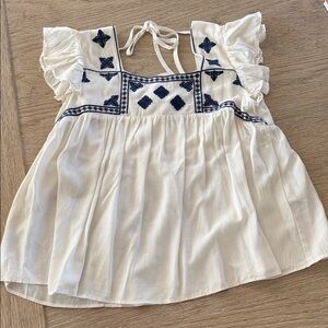 Embroidered White and Blue Top